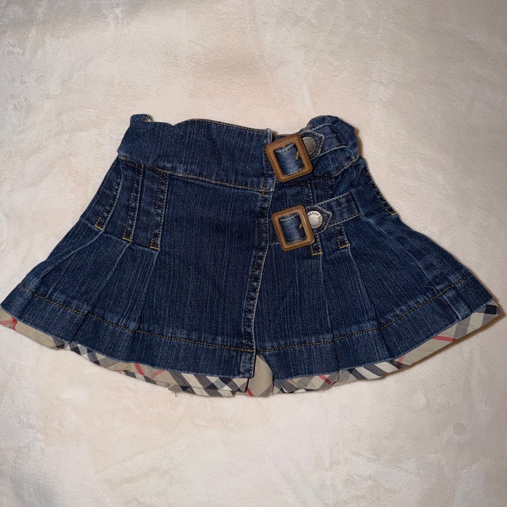 Burberry Classic Nova Print Pleated Denim Skirt